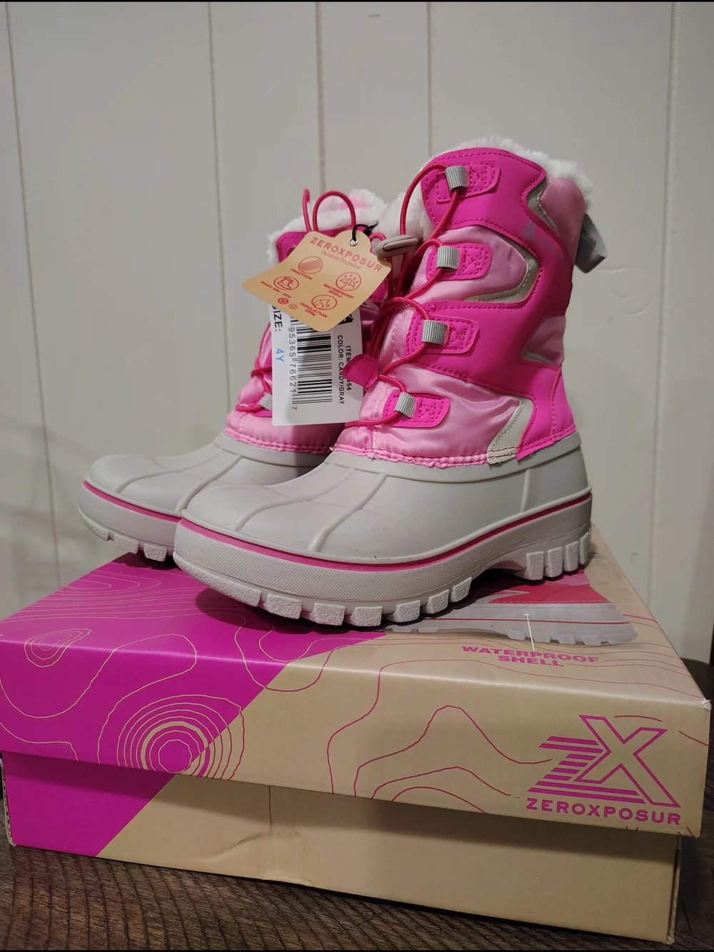 ZeroXposur Kids Hot Pink and Light Gray Waterproof Winter Boots